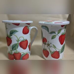 🍓KENT POTTERY STRAWBERRY Porcelain Mug & Matching Lid Set